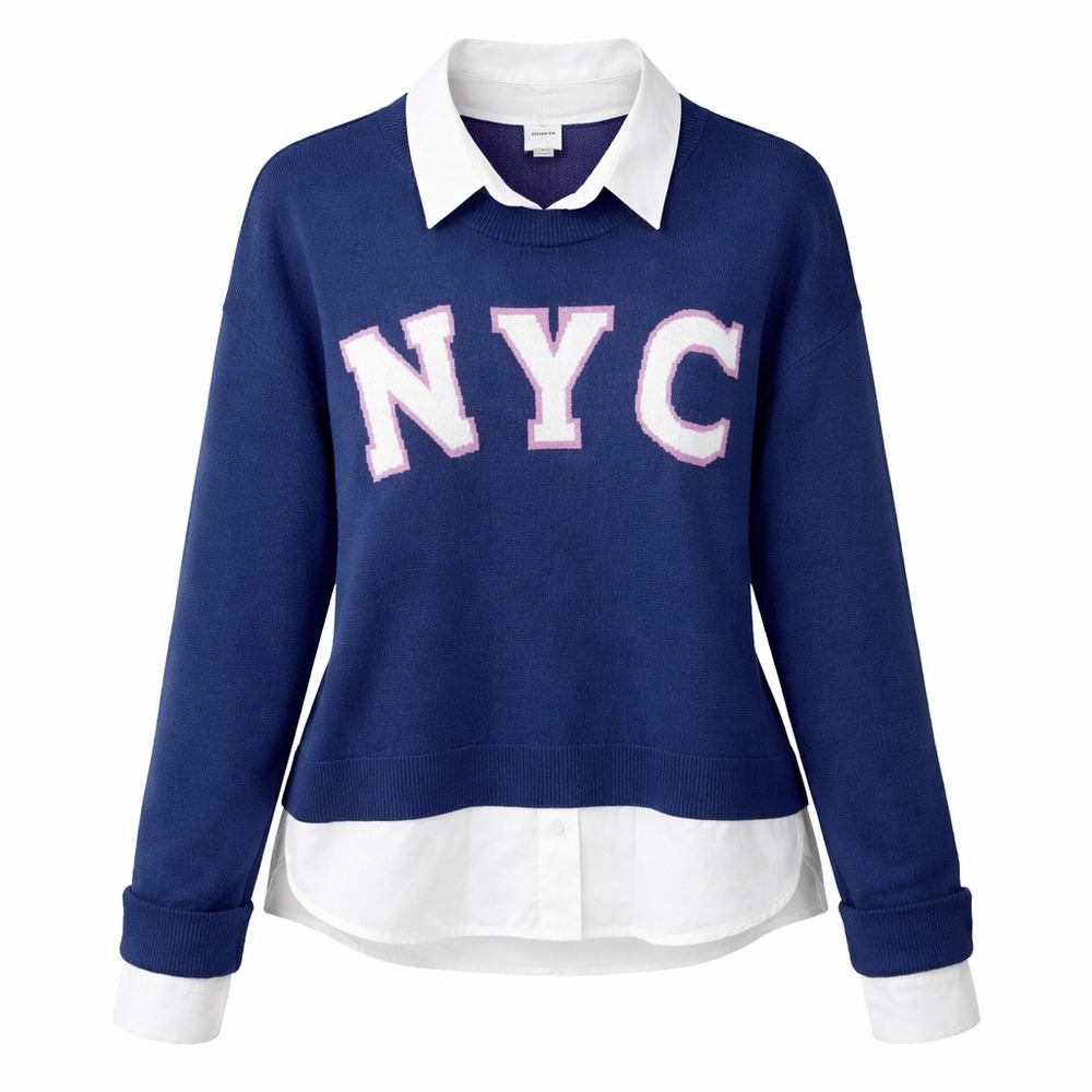 NWT Maeve NYC Layered Look Sweater White Button‎ Down Shirt Combo Blue Size M